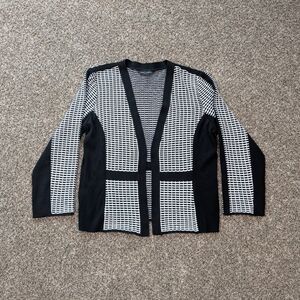 Ming Wang Open Cardigan Sweater Size Large Black And White
